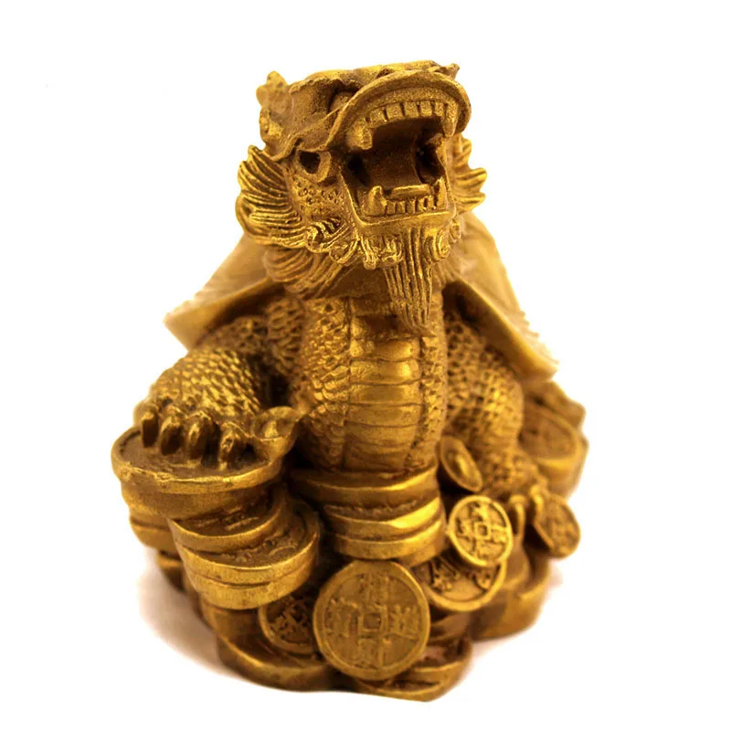 Feng Shui Chinese Folk Culture HandMade Pure Bronze statue Dragon Turtle Ornaments Home Decor Bring Wealth Fortune Good Luck