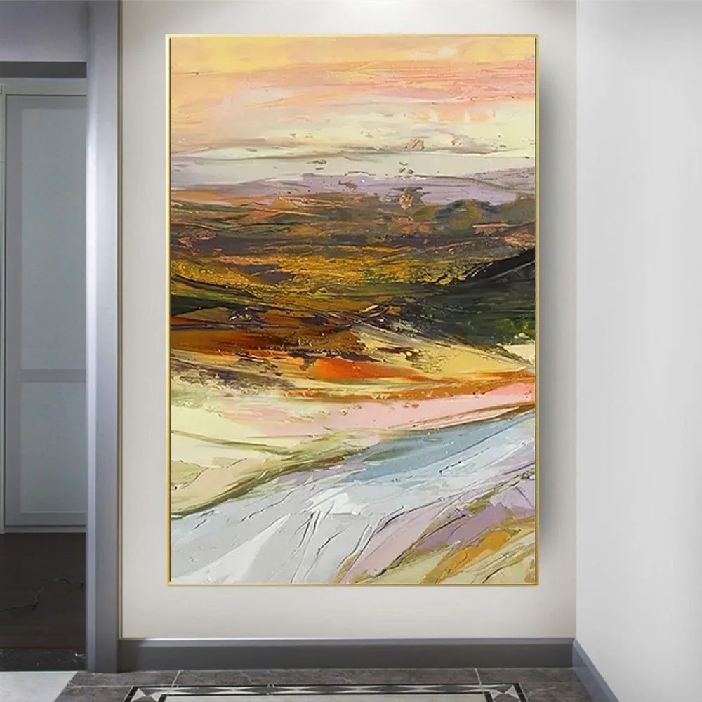 Hand Painted Landscape Oil Painting Abstract Landform Wall Art Sunrise Mountain Valley On Office Hotel Living Room Decor Picture