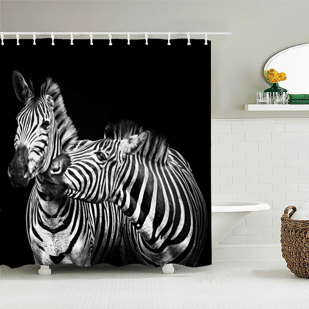 3D Animal zebra Printed Fabric Shower Curtains Bathroom Curtain Bath Screen Waterproof Products Home Decor with 12 Hooks