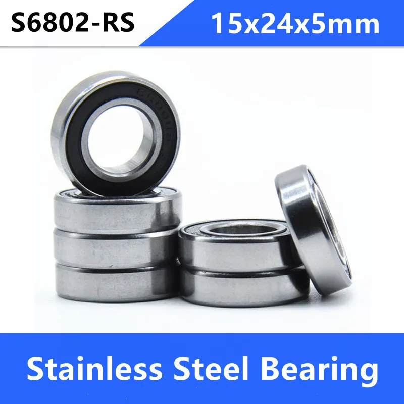 

20pcs/lot ABEC-5 S6802-2RS S6802RS Bearing Stainless Steel 15x24x5 mm Deep Groove Ball Bearing 15*24*5mm 6802-2RS 6802RS