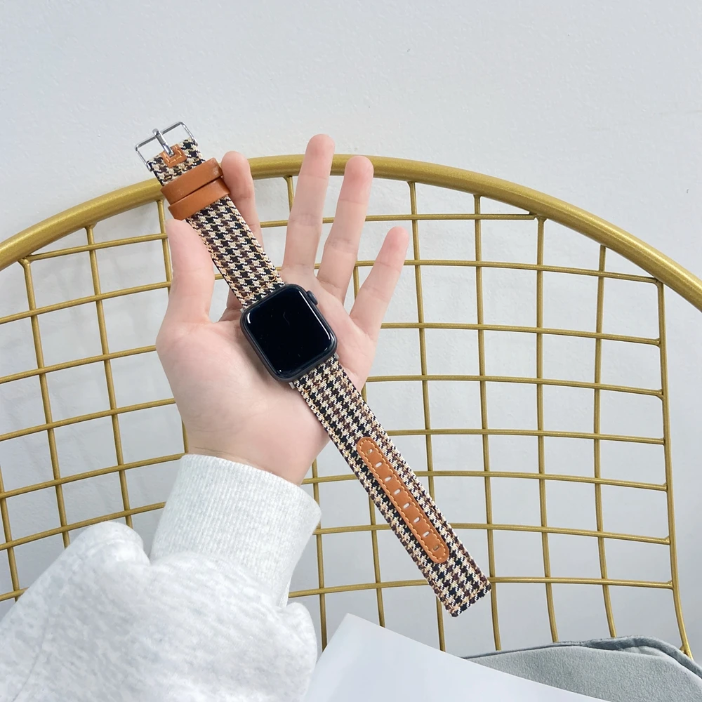 Panno di alta qualità + anello in vera pelle per cinturino Apple Watch 40mm 44mm serie cinturino 1 2 3 4 5 6 7 se per iwatch 38mm 42mm 41 45
