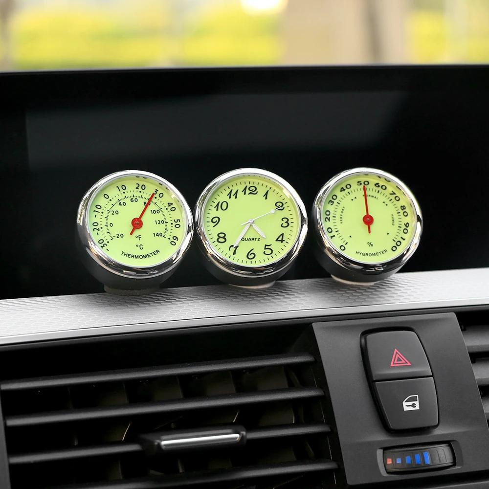 Luminous Car Clock Thermometer Hygrometer Automobile Car Dashboard Decoration Ornaments Automotive Watch Car Styling Accessories