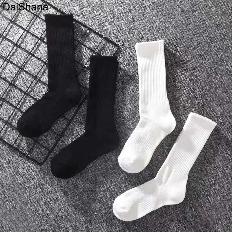 1Pair High Quality Black White Pure Color Cotton Unisex Sock Office Sport Business Anti-Bacterial Deodorant Men Long Socks Meias