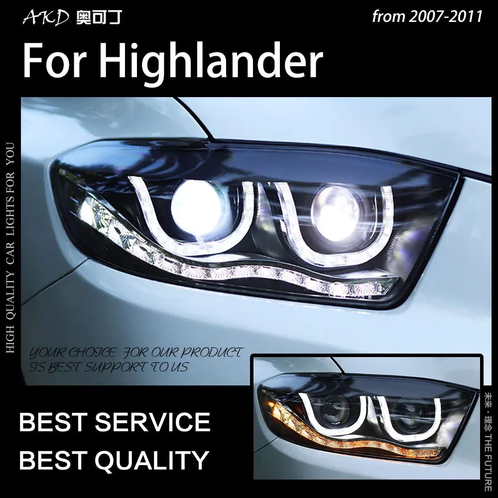 Car Styling Headlamp for Highlander Headlights 2007-2011 Kluger LED Headlight DRL Hid Head Lamp Angel Eye Bi Xenon Accessories