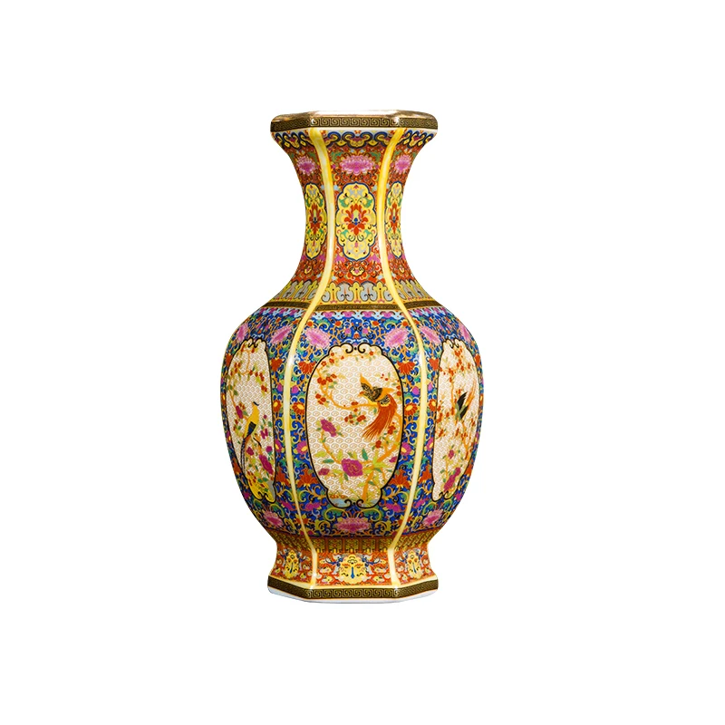 

Jingdezhen Antique Ceramic Vase Enamel bird and flower Porcelain Vase Qing Yong Zheng Decoration Vase