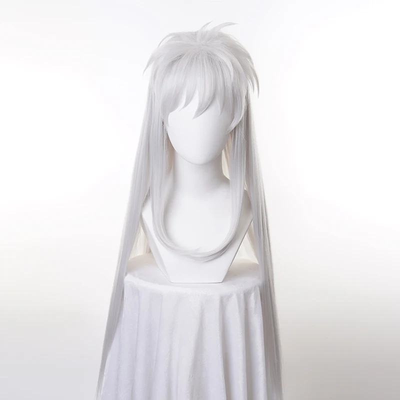 

100cm Long Silver White Styled Sesshoumaru Cosplay Wig Heat Resistant Hair Cos Wig + Free Wig Cap