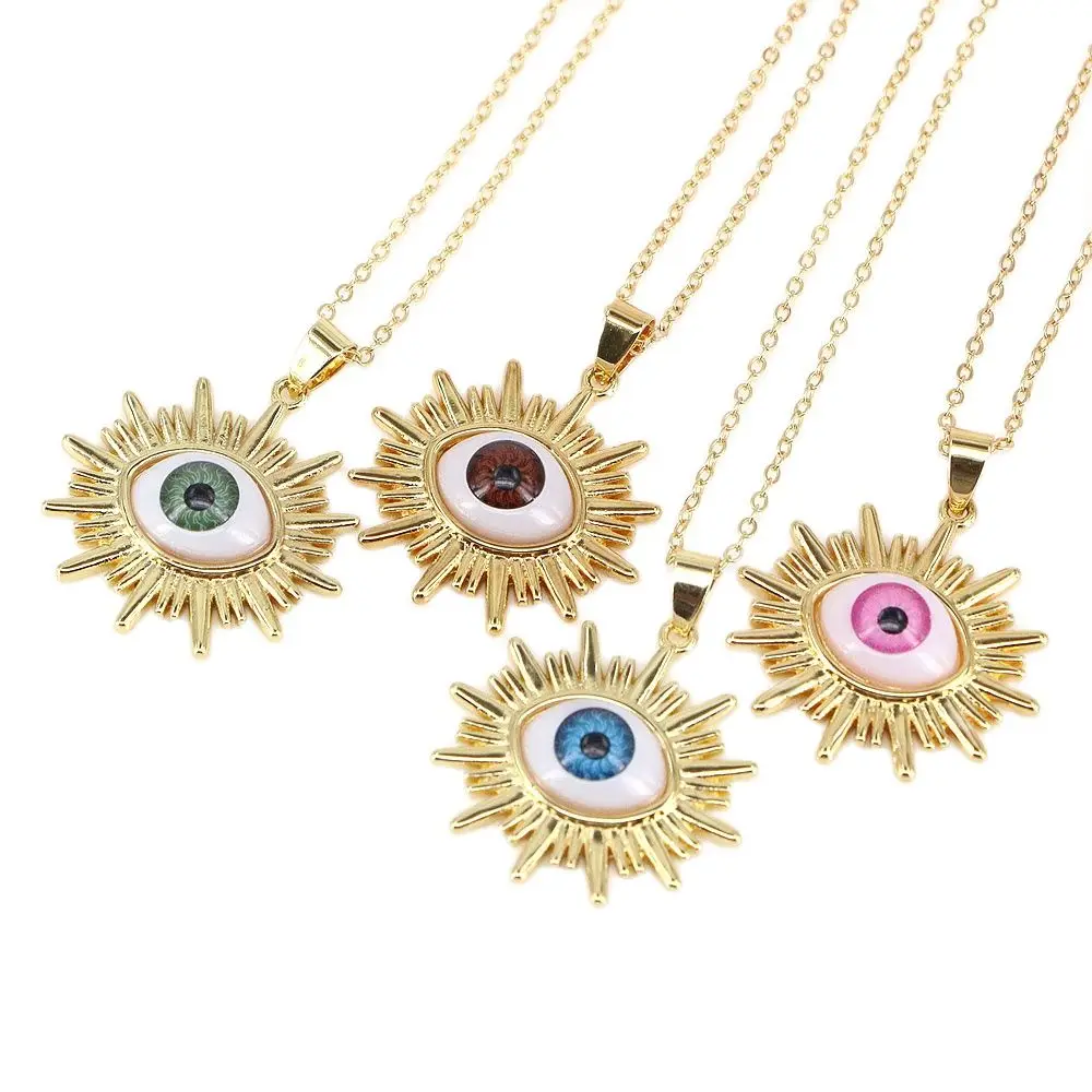 

10 шт., Золотая цепочка с подвеской в виде глаз и солнца, ожерелье из медной смолы, крутое позолоченное ожерелье, оптовая продажа ювелирных изделий, подарок