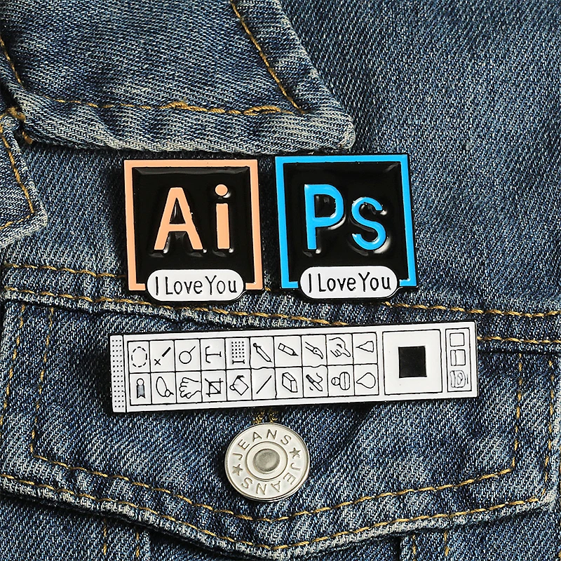 Creative Photoshop Toolbar Brooch Fashion I Love You Ps Ai Tool Lapel Pins for Designers Backpack Shirt Enamel Badge Pin Jewelry