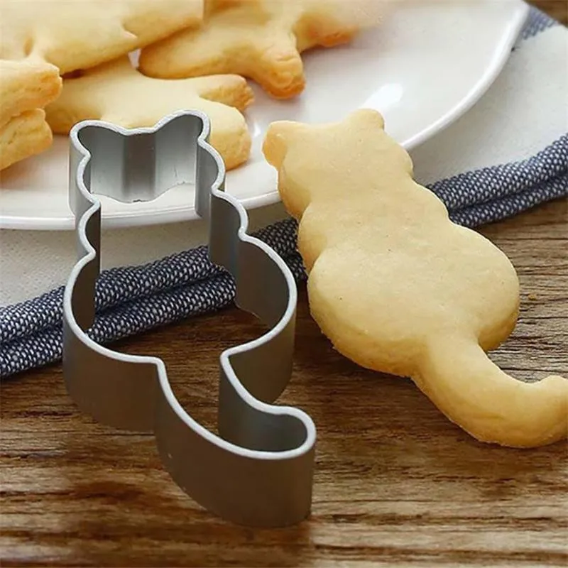 Cortador de galletas de cocina con forma de gato, molde de aluminio para repostería, herramientas de decoración de pasteles, 1 unidad