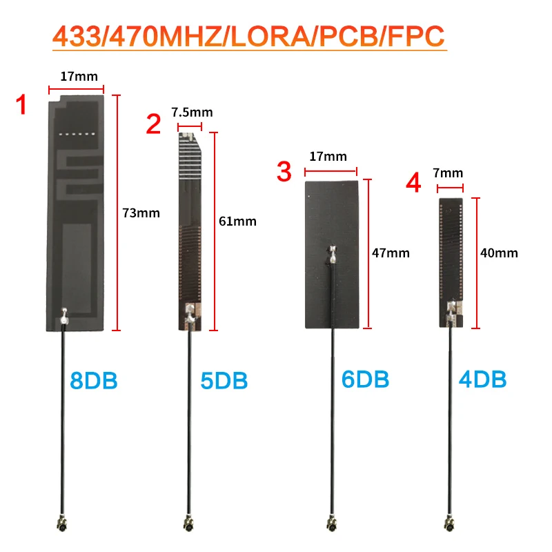 Module PCB FPC intégré LoRa 433MHz 470mhz, patch d'antenne à ressort IPEX U.FL gain3-8dBi application, câble large longueur 15cm RG1.13