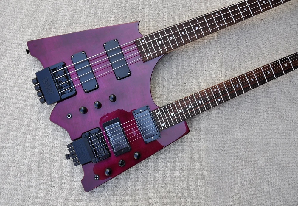 Double neck Purple body Electric Guitar with Black Hardware,Rosewood Fretboard,offer customized