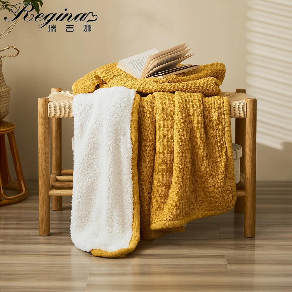 REGINA Brand Classic Walf Checks Plaid Throws Elegant Wearable Cotton Knitted Blanket Bedroom Decoration Throw Blanket For Sofa