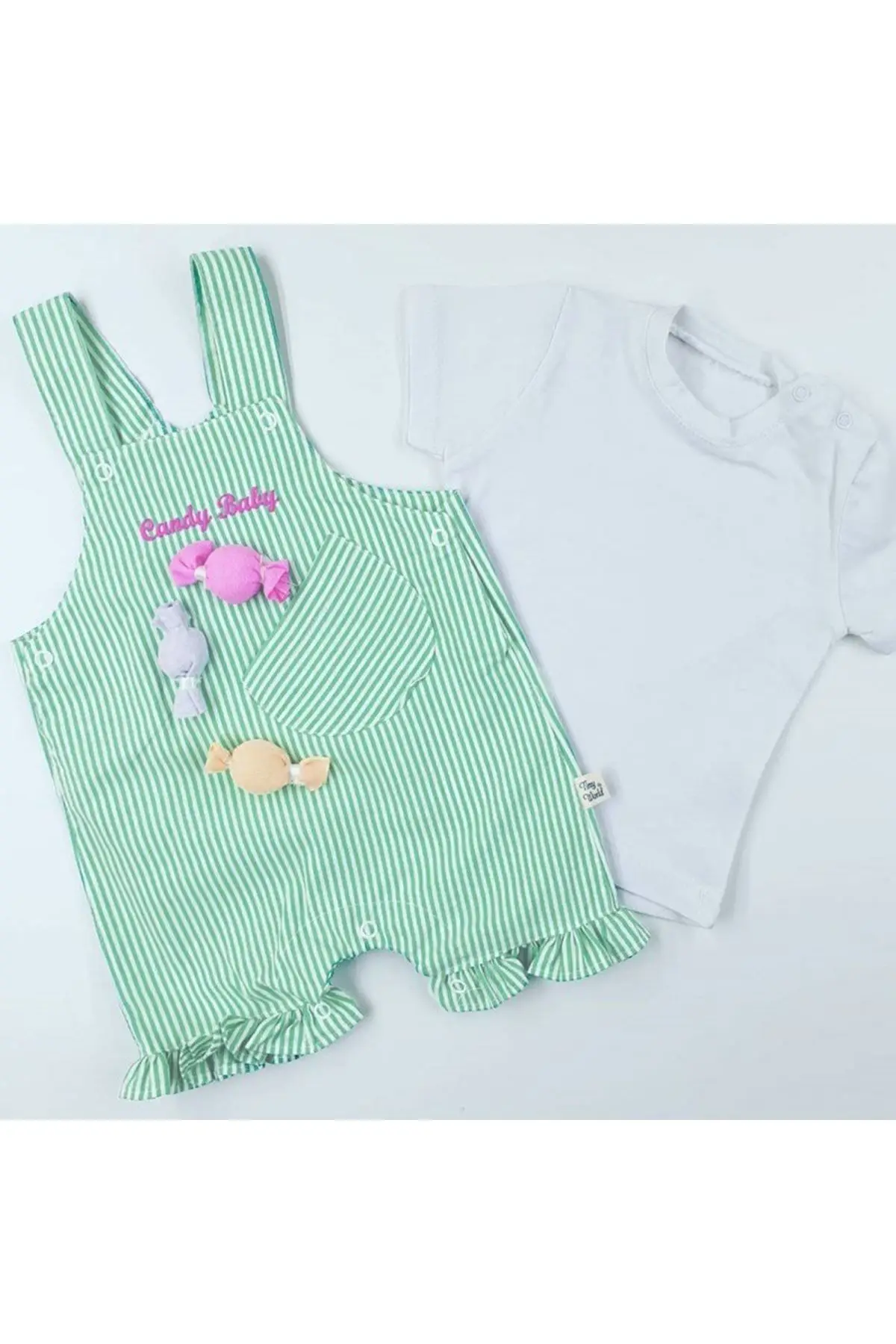 Candy Baby (Candy Girl) Striped Salopet Girl Baby Jumpsuit-Green