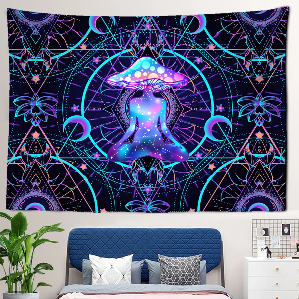 Purple Illusory Mushroom Art Tapestry Ins Tapestry Household Psychedelic Cloth Hanging Tapiz Seven chakras Wall Cloth