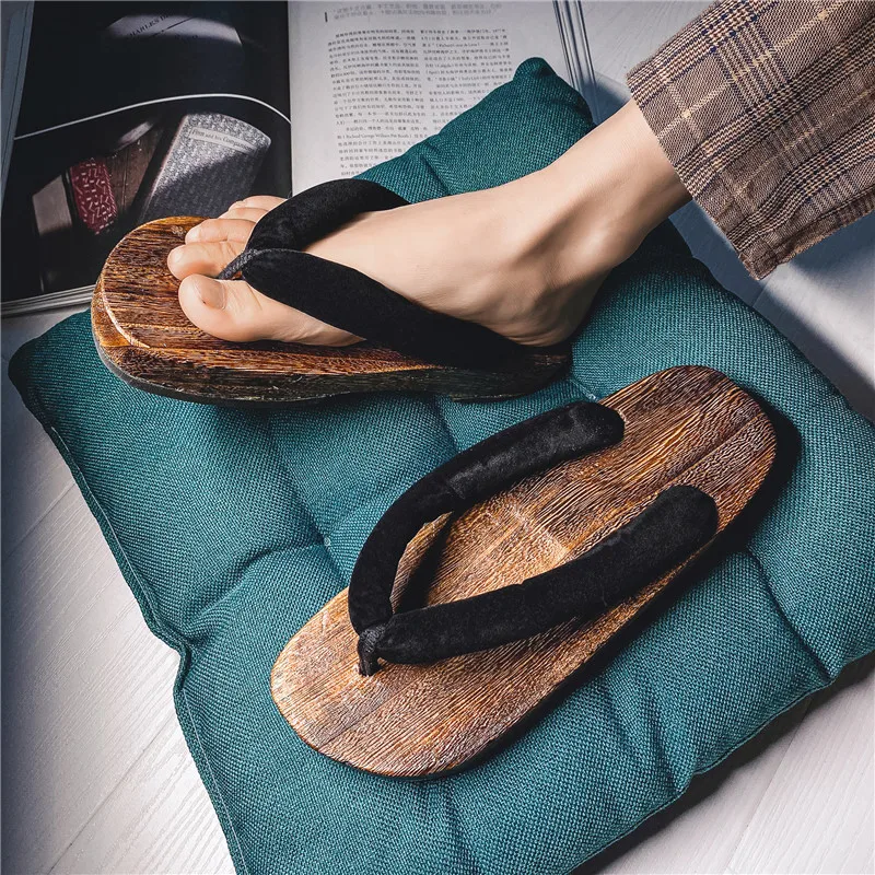 Clogs Men\'s Slippers Japanese Style Wooden Shoes Handmade Chinese Style Wooden Slippers Home Summer Sandals Flip Flops Women