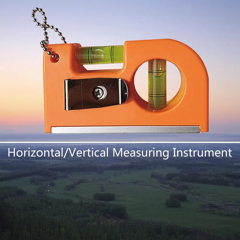 2 In 1 Alat Level Saku Mini 2 Alat Instrumen Level Mesin Pabrik Kait Gantungan Kunci Logam Perata Roh Gelembung