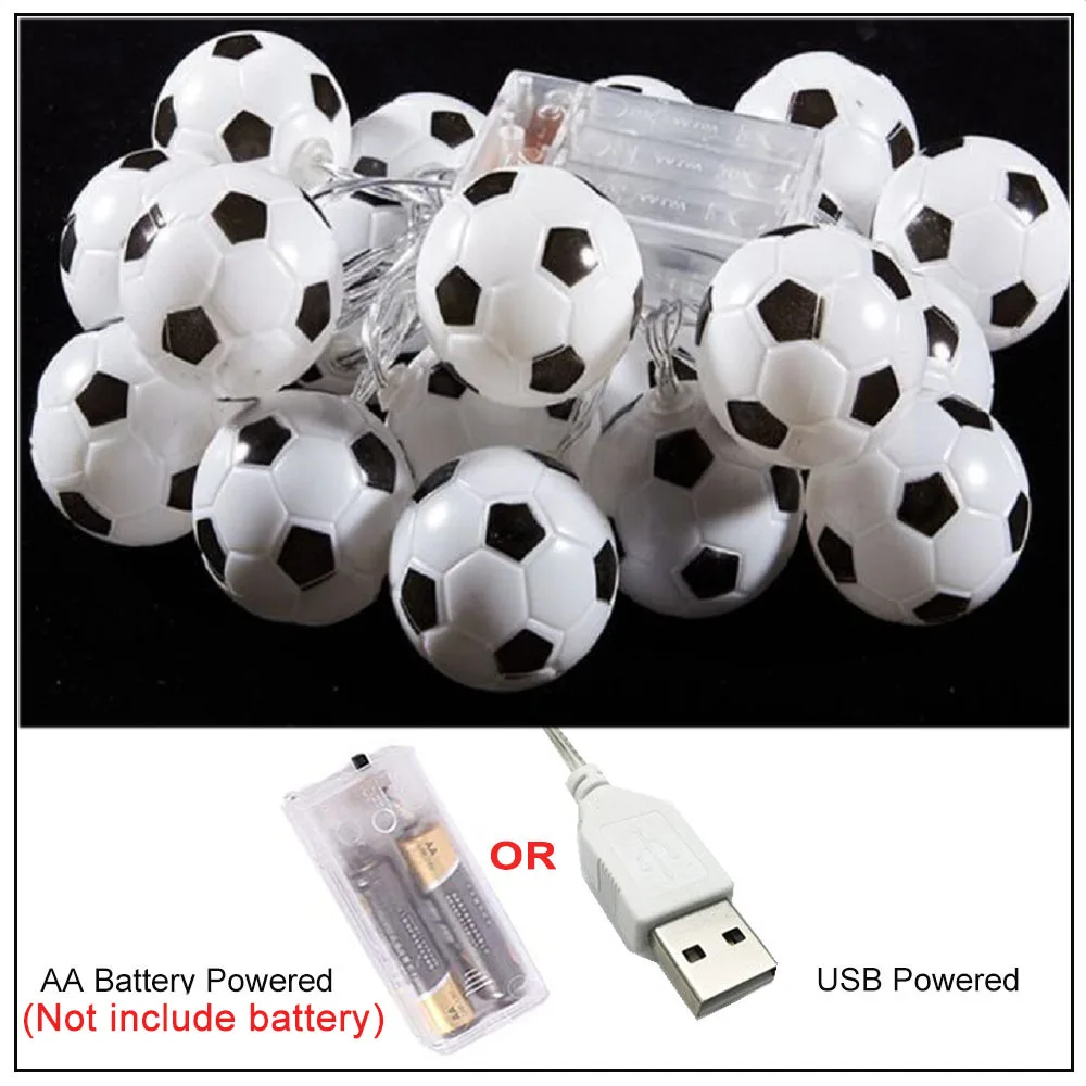 Soccer Balls String Lights USB/Battery Powered Football Garland Lights Bedroom Home Wedding Party Christmas Decorative Lights