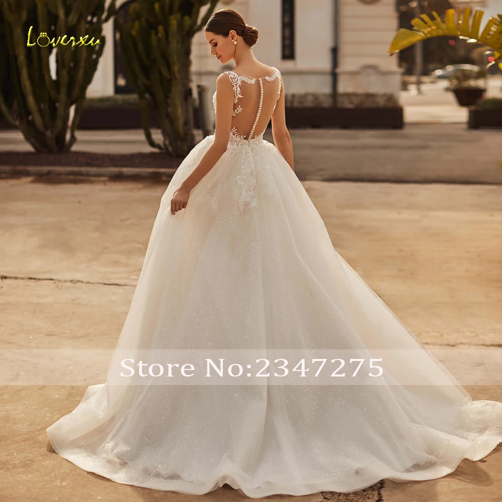 Loverxu Sexy Backless Appliques Lace Vintage Wedding Dresses 2024 Luxury Scoop Neck Beaded Court Train A-Line Bridal Gown