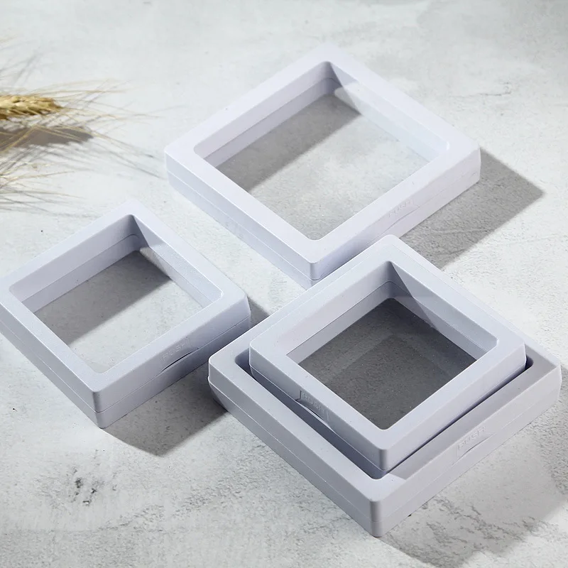 Immagine 4: Pellicola del PE Spilla Moneta Gemme Dei Monili Scatola di Immagazzinaggio Antipolvere Decorazione Mostra Sospeso Galleggiante Orecchini Ad Anello Display Rack Caso