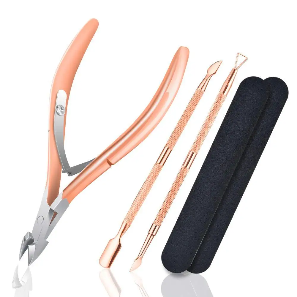 5pcs Nail Cuticle set Nipper Scissor black/rose gold Tweezer Clipper Dead Skin Remover Scissor Plier Pusher nail art beauty Tool