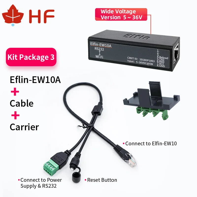 ขนาดเล็ก Elfin-EW10A อุปกรณ์เครือข่ายไร้สาย Modbus TPC IP ฟังก์ชั่น RJ45 RS232 WIFI Serial Server