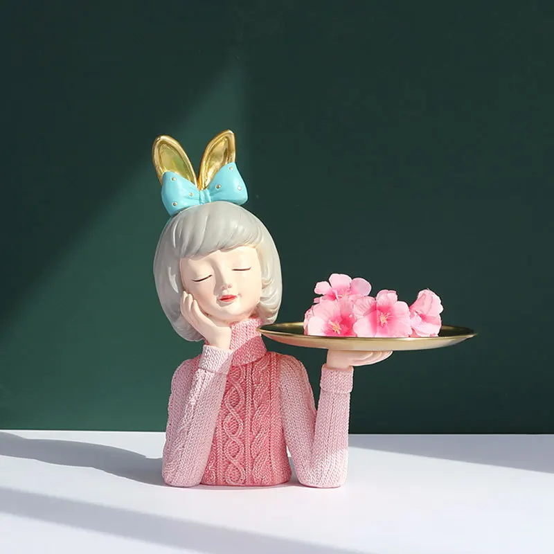 Nordic Creative Bubble Bow Girl Sculpture Statue Key Fruit Tray Living Room Porch Tea Table Tabletop Home Decoration Wedd Gift