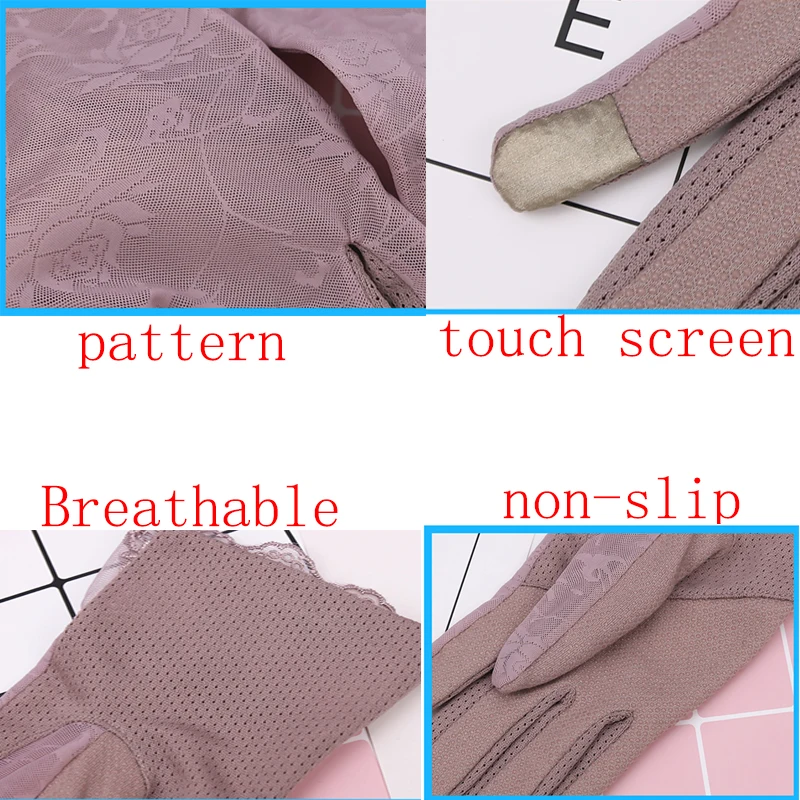 Summer Sunshade Driving Touch Screen Sunscreen Gloves Women\'s Ice Lace Short Thin Cotton Cycling Motorcycle Outdoor Antiskid