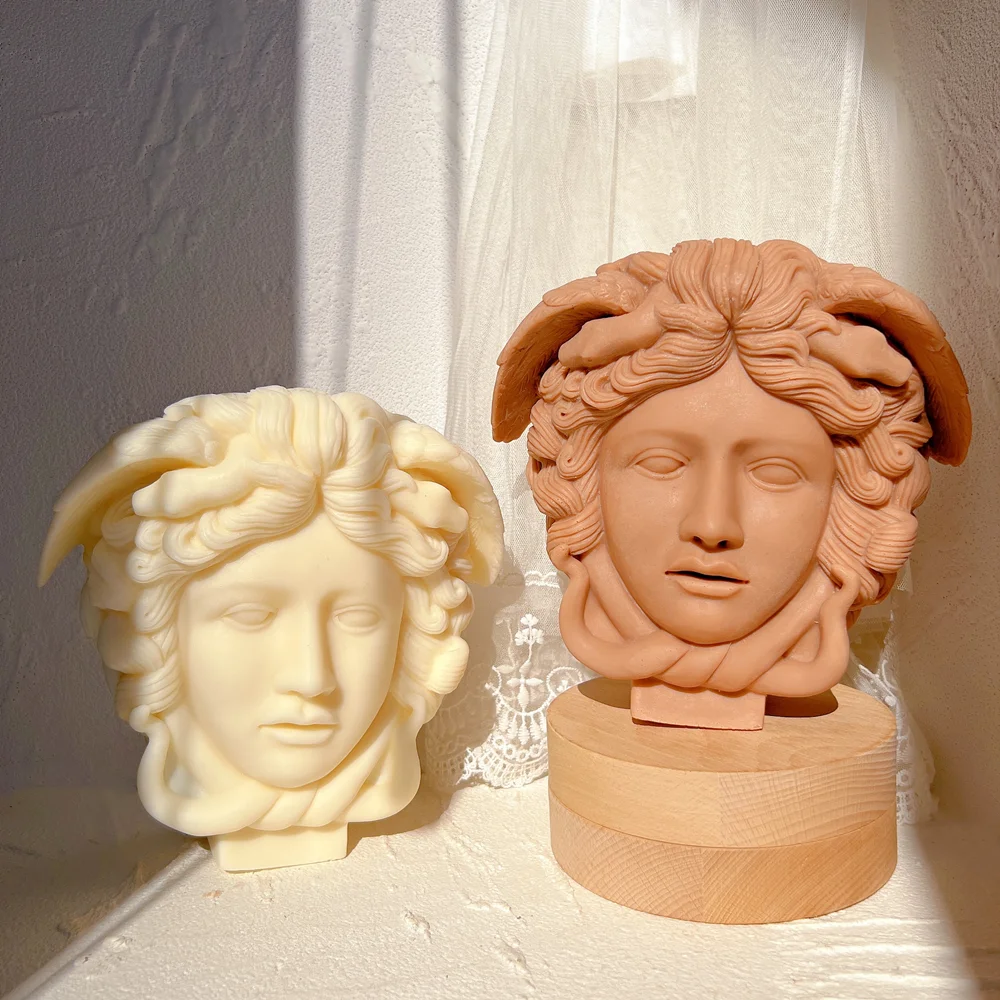 Greek Sculpture Medusa Bust Candle Mold Statues Body Face Snake Hair Figure Wax Candles Silicone Molds