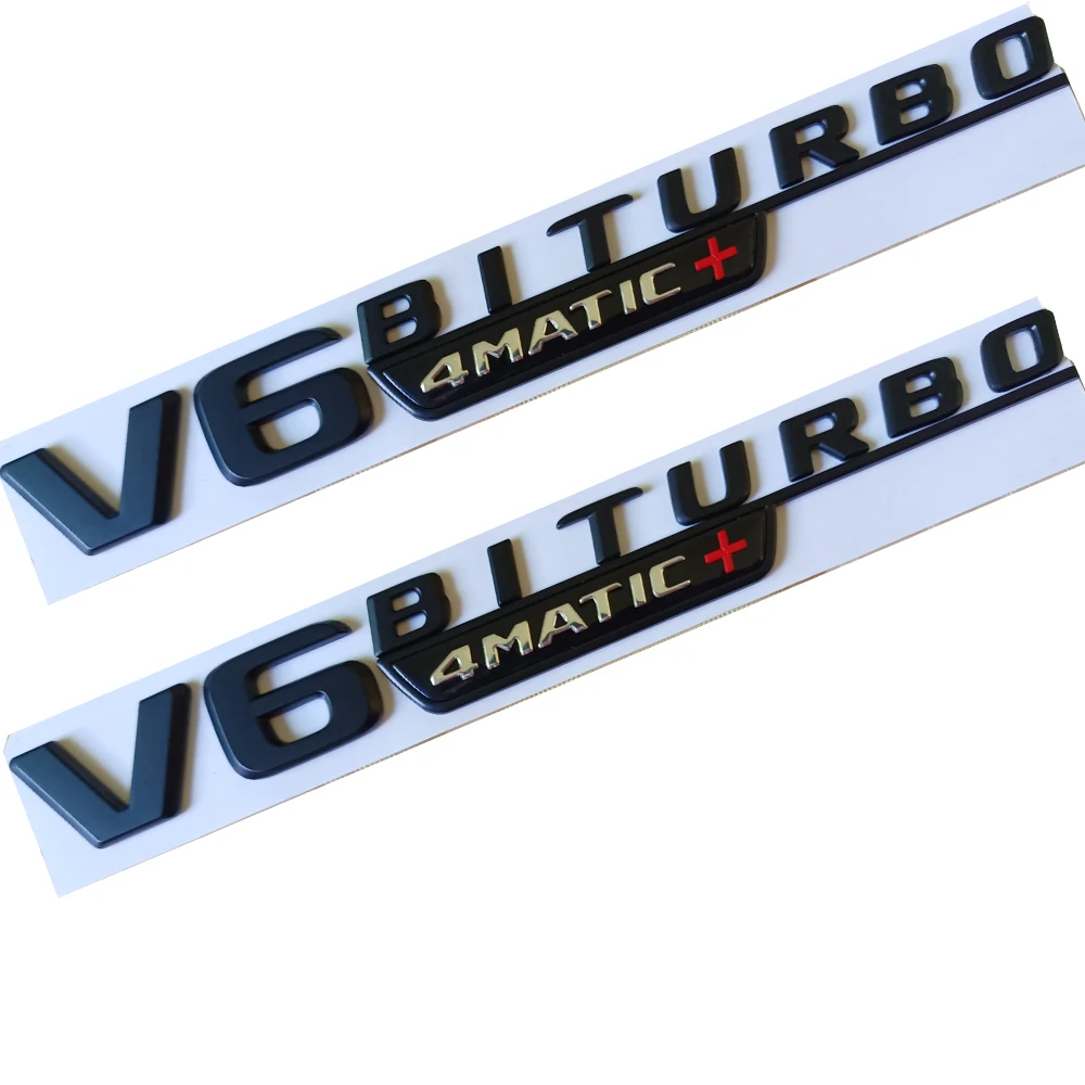 Chrome Glossy Black Emblem for Mercedes Benz V6 BITURBO_4matic+ Car Styling Fender Badge Double Turbo Sticker