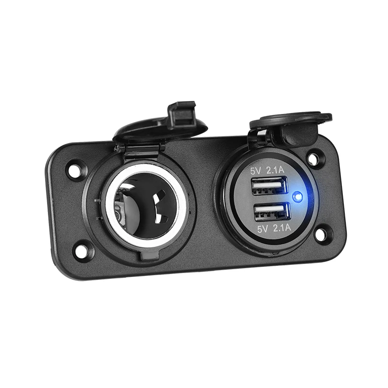 

Cigarette Lighter Socket Splitter 12V Outlet Waterproof Dual USB Blue LED Charger Car Interior Accessories Boat Marine Golf Cart