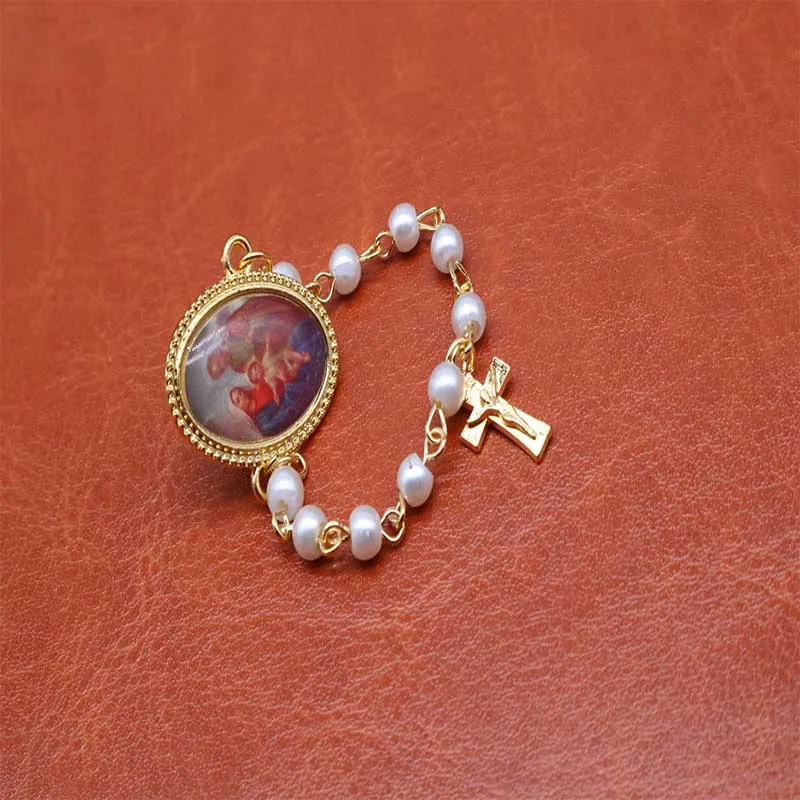 Catholic pearl brooch rosary brooch 12 pieces / random icon, pearl rosary jesus cross, brooch jewelry.