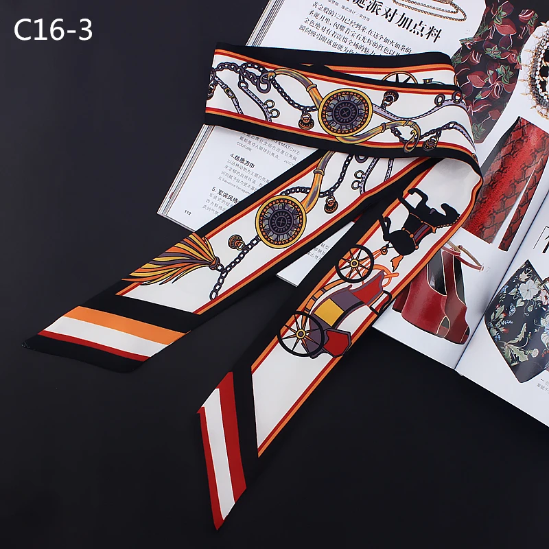 2022 Spring New Carriage women\'s Fashion Decoration Twill Small Silk Scarf Versatile Binding Bag Handle Ribbon Hair Band