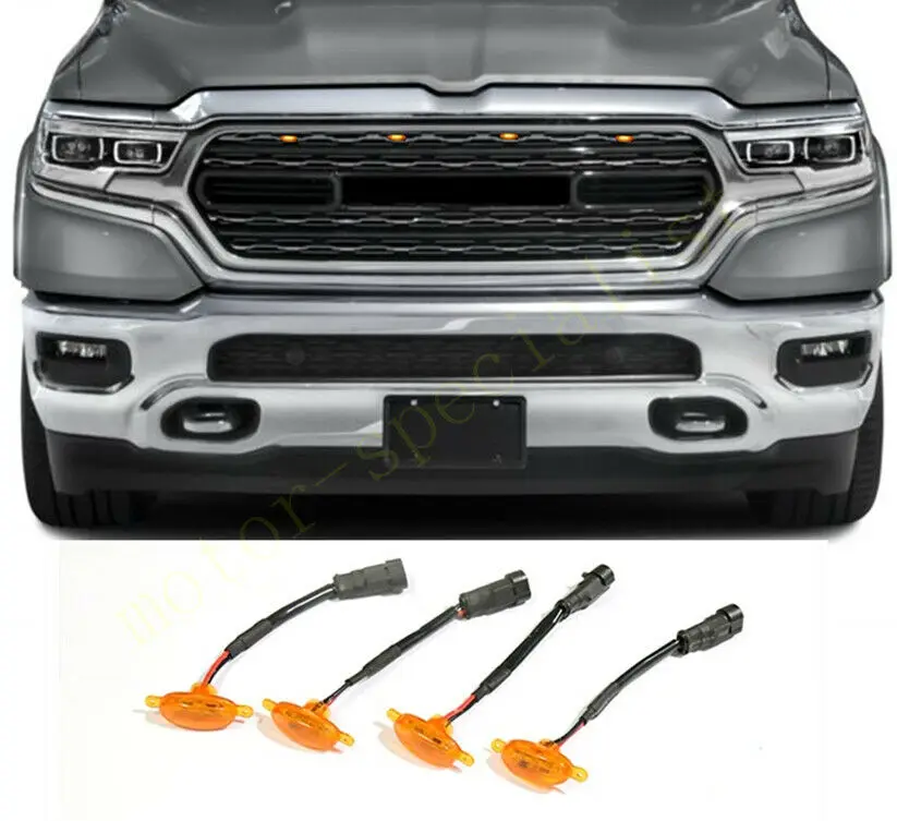 

LED Car Front Grille LED Amber Light Raptor Style Light Kit Decor W/ Wire Speed 4Pcs For Ram 1500 2019-2021