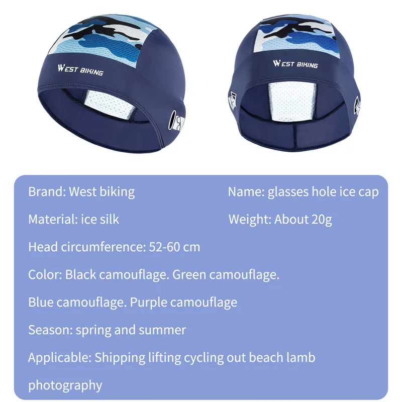 WEST BIKING Anti-UV Summer Cycling Caps MTB Road Bike Motorcycle Helmet Liner Ice Silk Breathable Sport Headwear Bicycle Hat