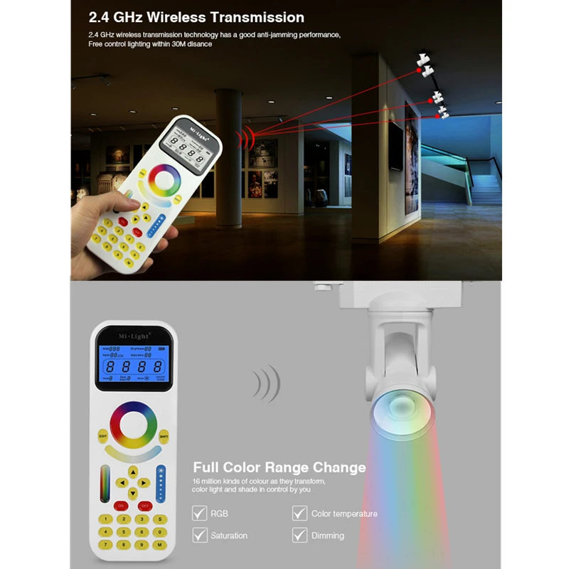 Miboxer FUT090 2.4GHz Remote Control for LED Tracklight or LS1 4 in 1 Smart Controller Wiresless RF Remote LED Strip 16 Color