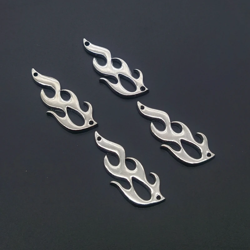 4pcs Silver Plated Flame Charm 39x15mm Tibetan Silver Plated Pendants Antique Jewelry Making DIY Handmade Craft