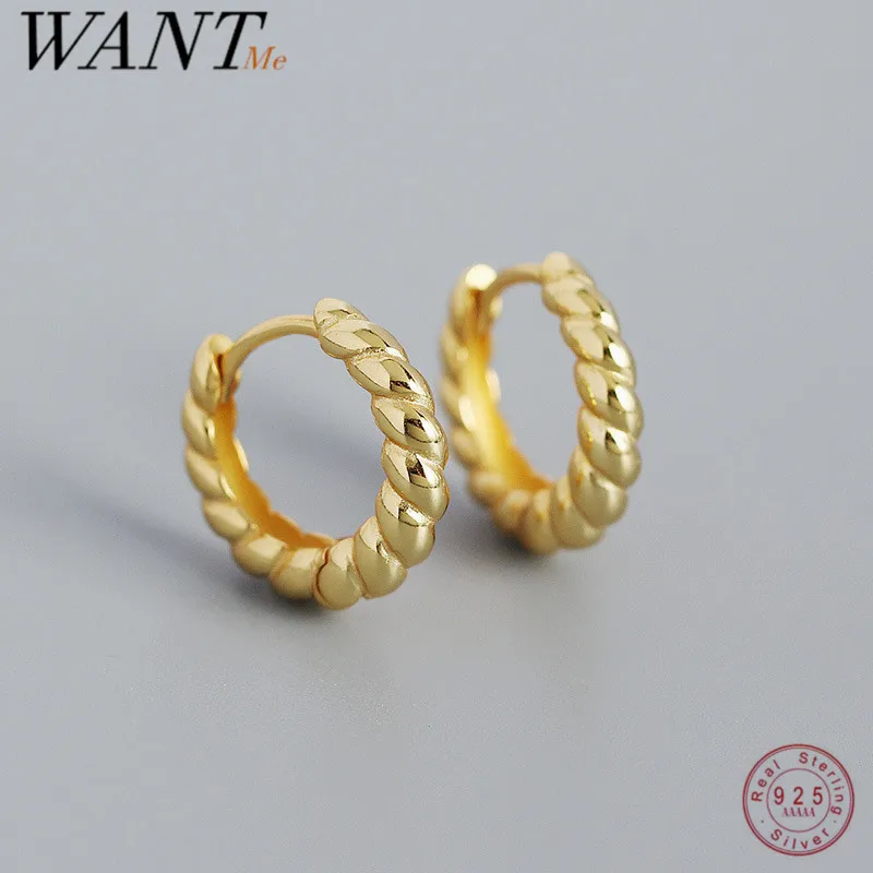 

WANTME 925 Sterling Silver Simple Gothic Twist 9.5mm Huggies Hoop Earrings for Women Punk Bohemian Statement Gold-plated Jewelry