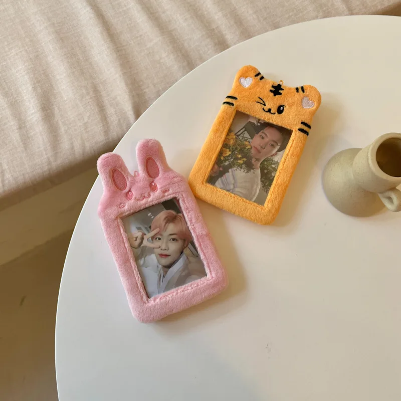 Kawaii Bear Plush Photocard Holder Credit ID Bank Card Keychains Bus Card Protective Case Photo Sleeves Stationery