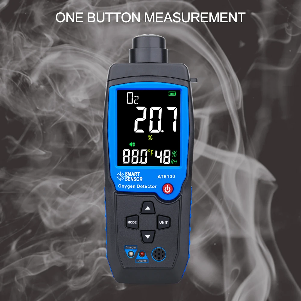 Smart Sensor Digital Oxygen Meter O2 Gas Detector Sound Light Alarm Gas Monitor Air Quality Meter with Temperature LCD Display