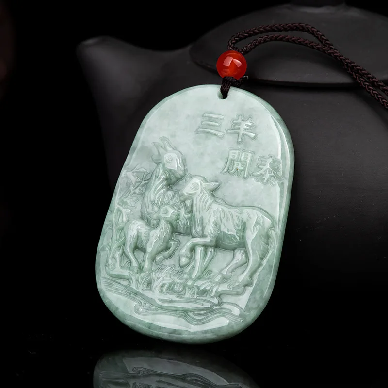 Hot Selling Jade Three Sheep Kaitai Zodiac Sheep Pendant Charm Jewellery Hand-Carved Necklace for Women Men Fashion Accessories