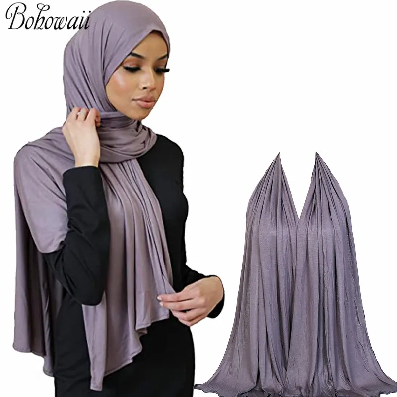 

BOHOWAII Soft Stretch Jersey Hijab Easy Wearing African Head Wrap Scarf Long Hair Headband Turbans for Women Muslim Khimar