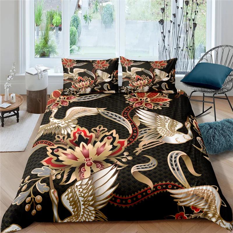 

Luxury 3D Crane Flower Print 2/3Pcs Kids Bedding Set Comfortable Animal Duvet Cover Pillowcase Home Textile Queen and King Size