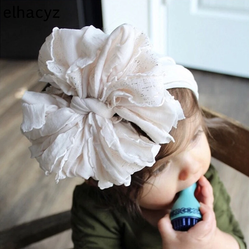 Oversize Lace Bow Baby Headband Wide Soft Flower Silk Hairband Girls Head Wear Children Bow Knot Turban Newborn Infant Head Wrap