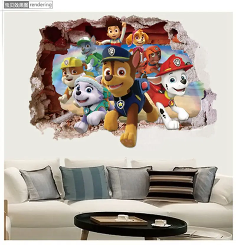 3D Ryder Paw  anime wall decals Dog 3d vinyl stickers for kids rooms decoration Patroled baby favorite posters free shipping