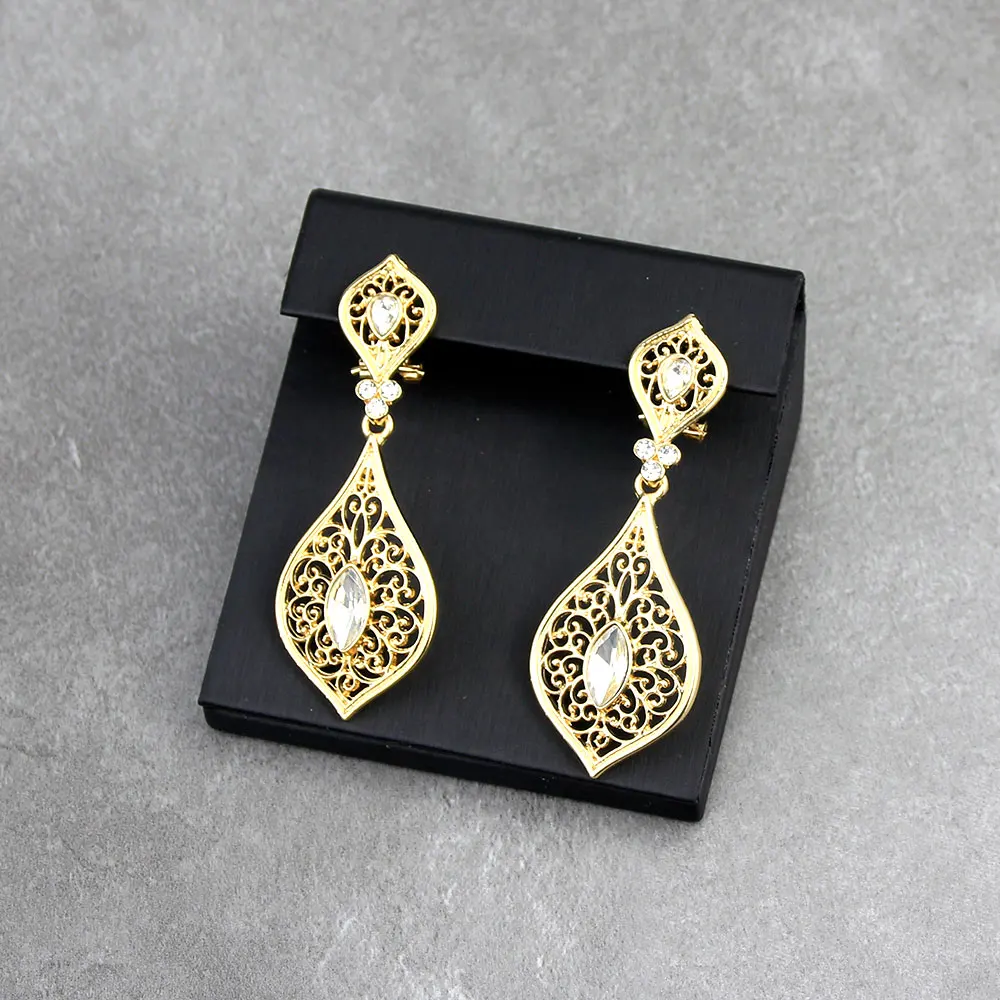 Sunspicems Gold Color Caftan Drop Earring for Women Red Green Stone Algerian Crystal Wedding Jewelry Arabic Bridal Gift