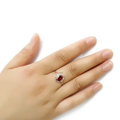 

6mm * 8mm 100% Natural Garnet Silver Ring for Daily Wear Fashion Garnet Ring for Daily Wear Solid 925 Silver Garnet Jewelry