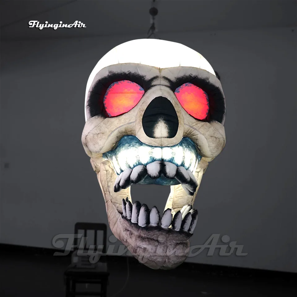 

Halloween Carnival Party Decorative Lighting Inflatable Skull Balloon White Hanging Blow Up Ghost Head For Club And Bar Event