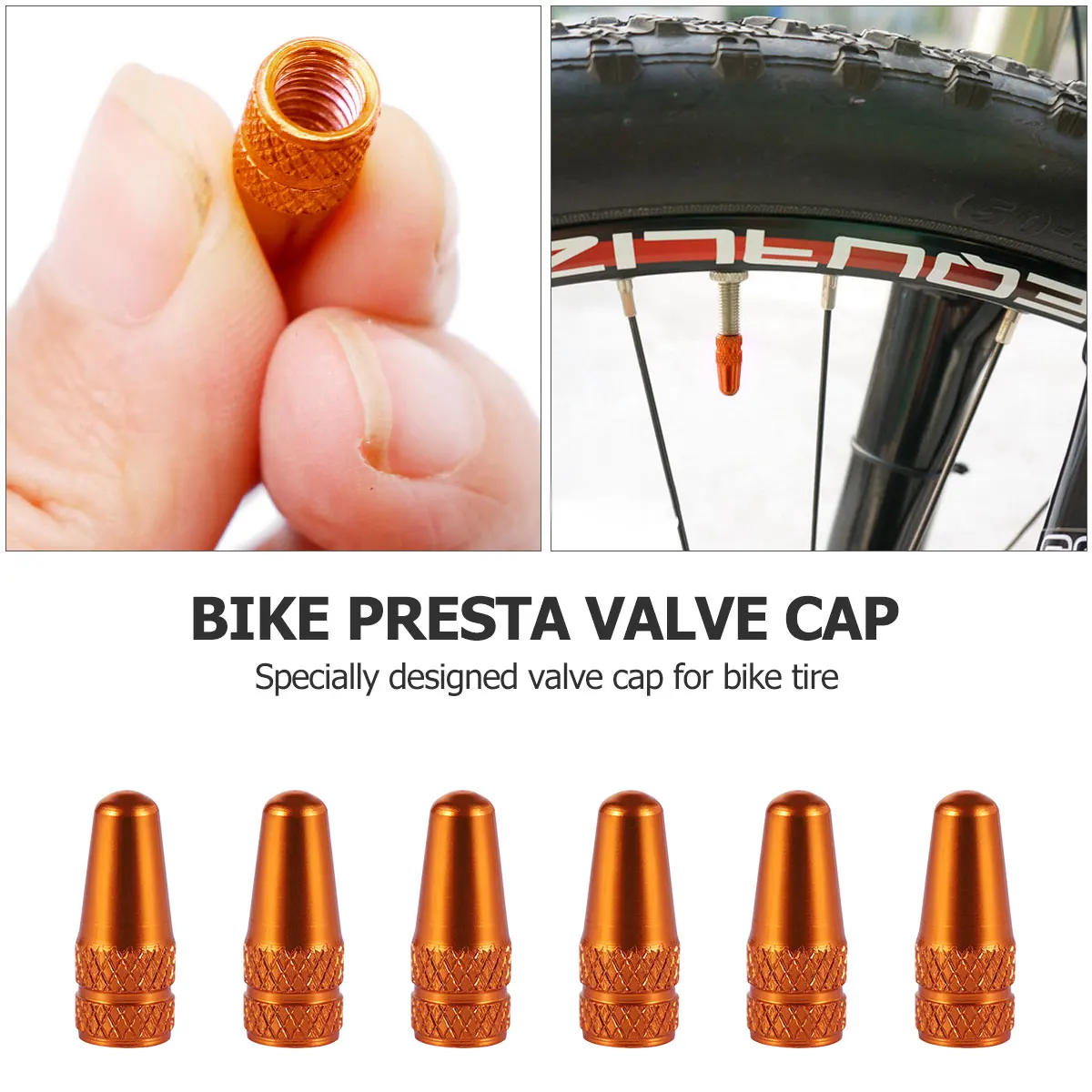 6Pcs Aluminum Alloy French Valve Caps for MTB Road Bike Mountain Bike Tyre Air Valve Caps Dust Covers (Orange)