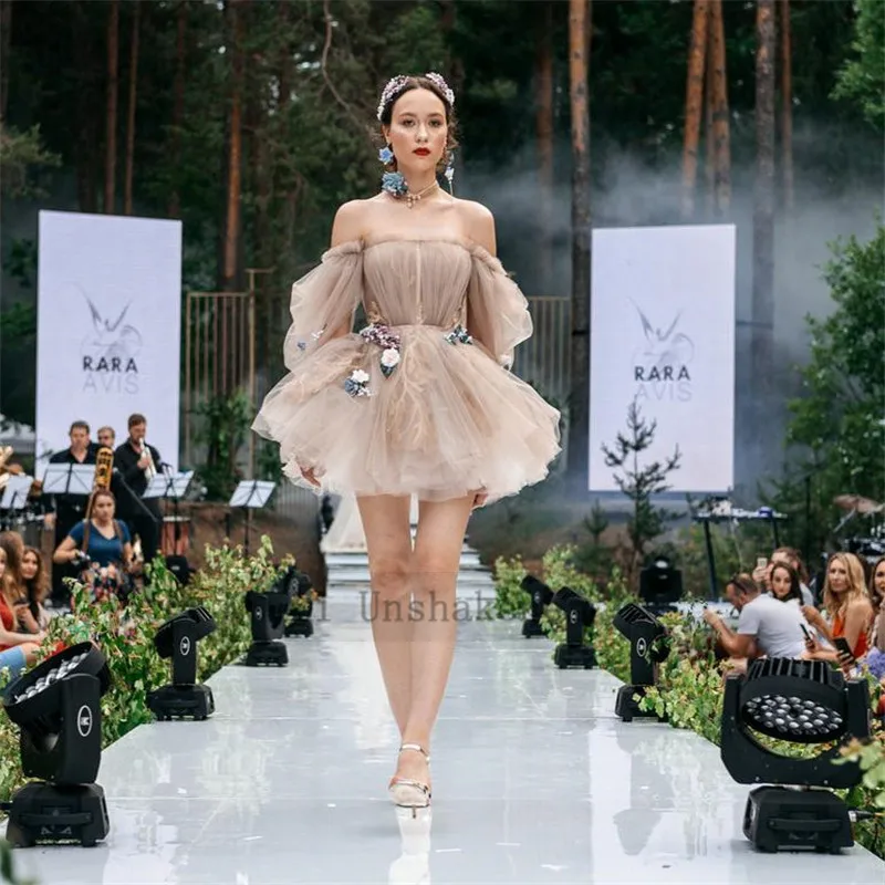 Vestido de graduación Rosa polvoriento para adolescentes, manga abullonada por encima de la rodilla, vestido de fiesta de boda Vintage, batas de cóctel, 2021