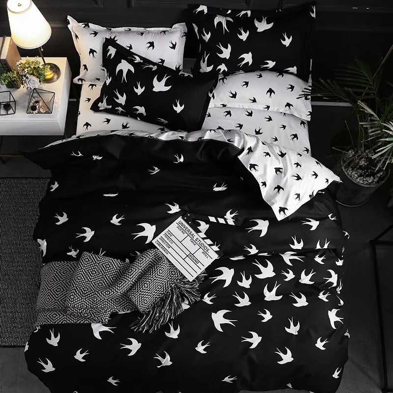 fashionable block pattern black duvet cover set king queen double twin single size bed linen set